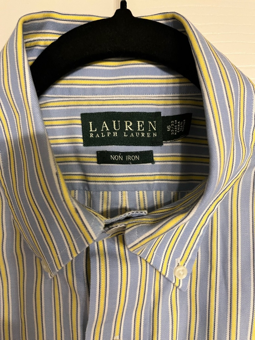 Lauren Ralph Lauren Light Blue, Yellow & White Striped Dress Shirt